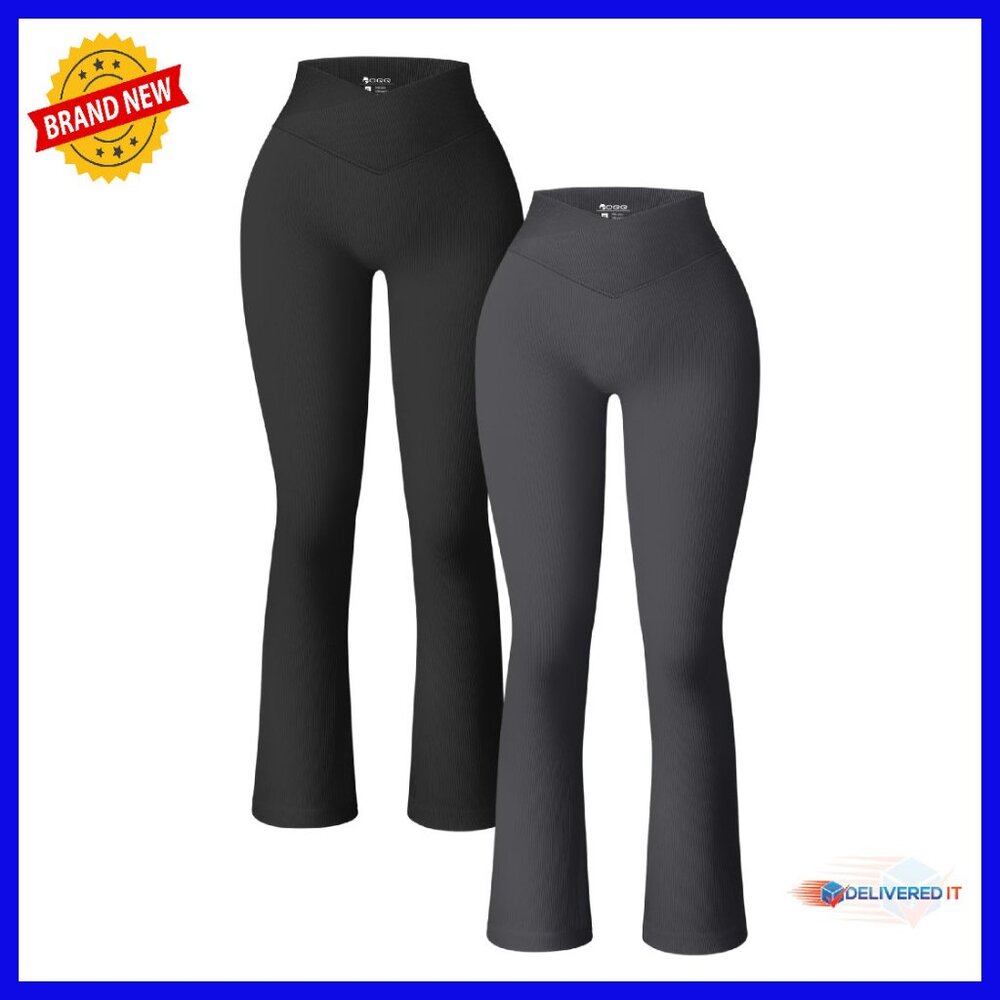 High Waist Ribbed Yoga Pants 2-Piece Set Flare Leggings Workout